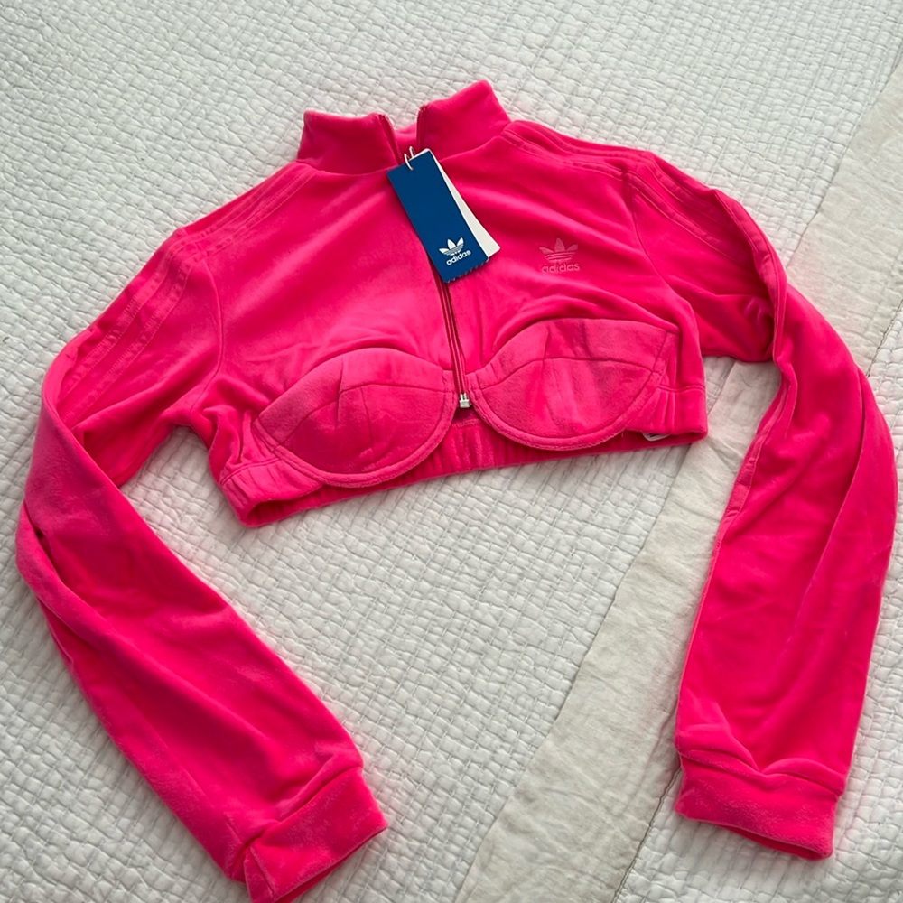 Adidas crop bright pink long sleeve top